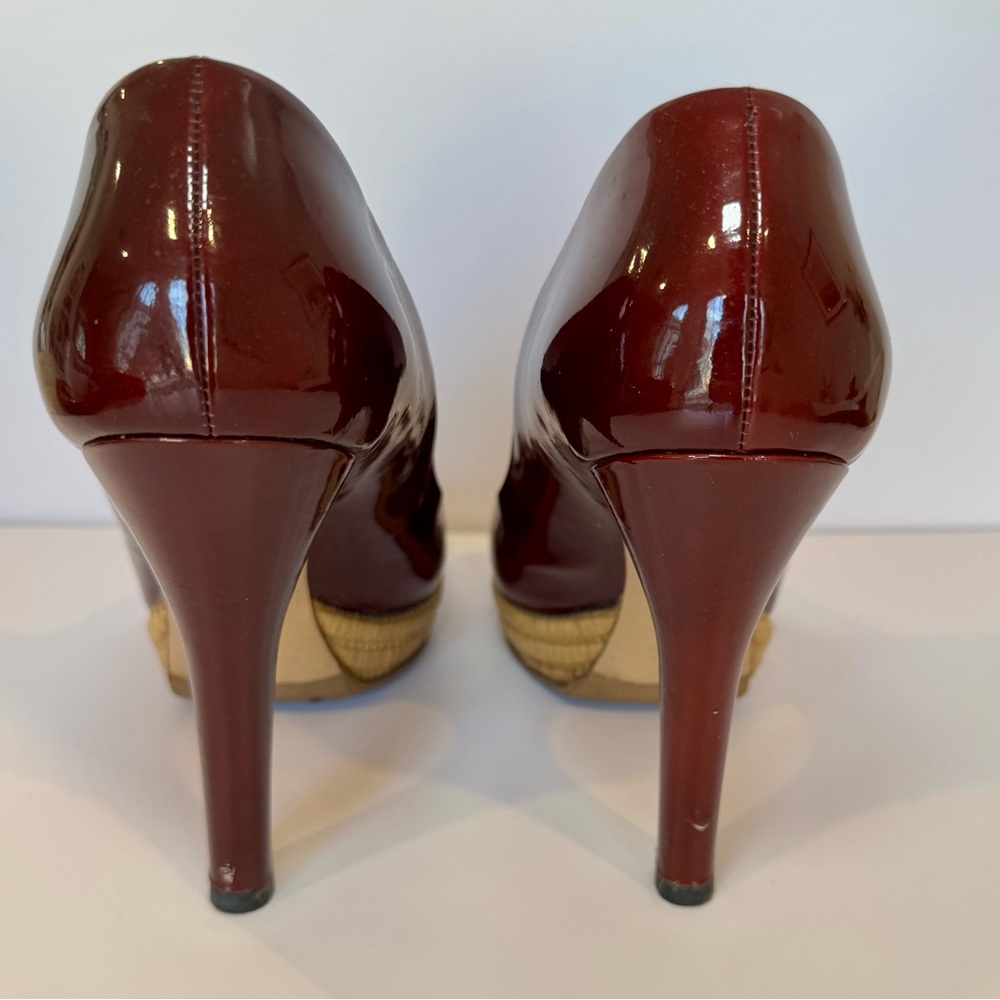 Gucci Burgundy Patent Leather Sandal W Bamboo Platform & Horsebit Accent Sz 8.5 - Picture 3 of 15